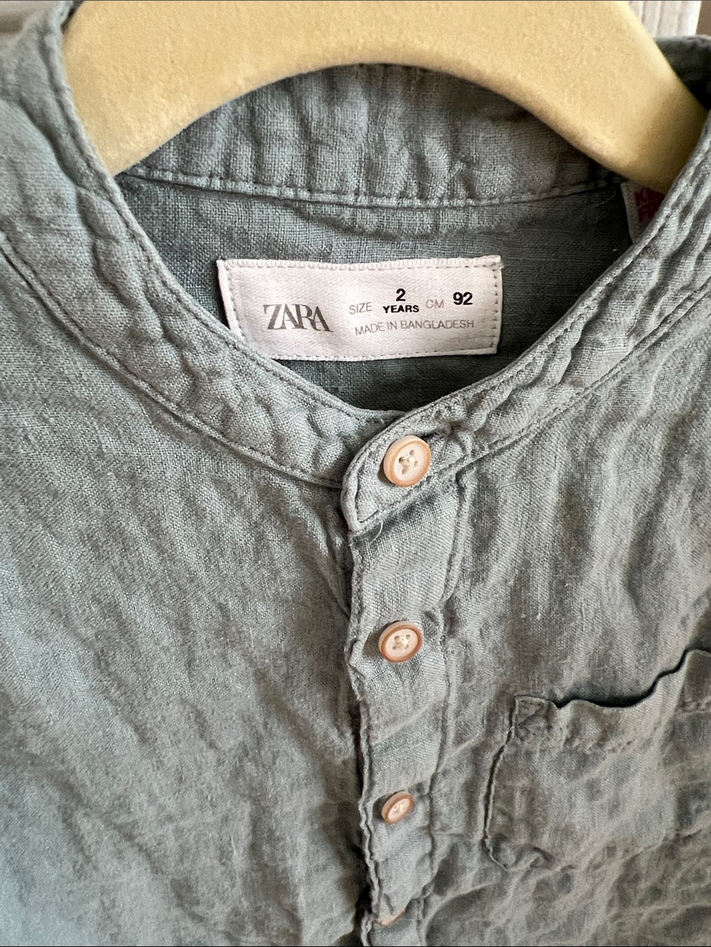 Zara kids Linen-Blend Short Sleeve Shirt in Dusty Blue - Picture 2 of 5